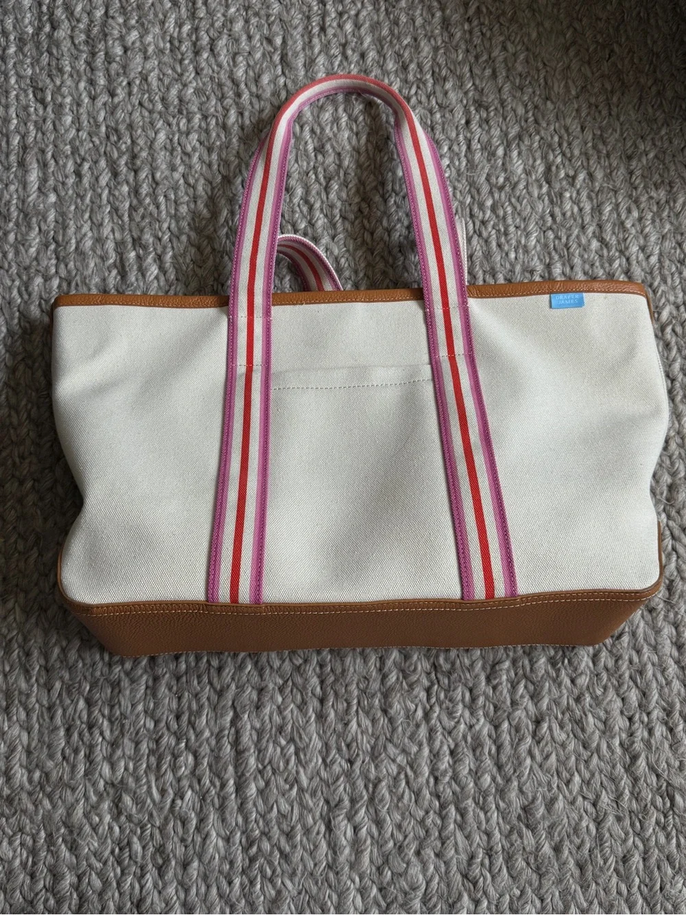 Draper James Cream Canvas Tote with Pink Striped Handles